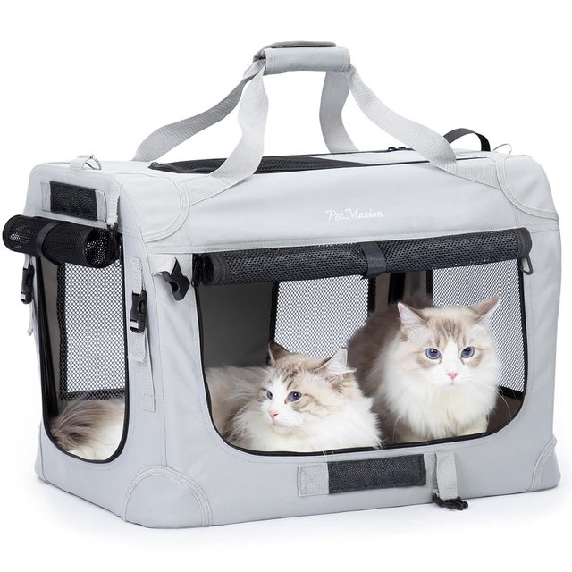 PetMasion Extra Large Cat Carrier for 2 Cats, Collapsible Soft Sided Pet XL Crate for Large Mudium Big Cat 20lbs+, Car Travel Portable Bag for Long Trips Ride 24"x16.5"x16.5"