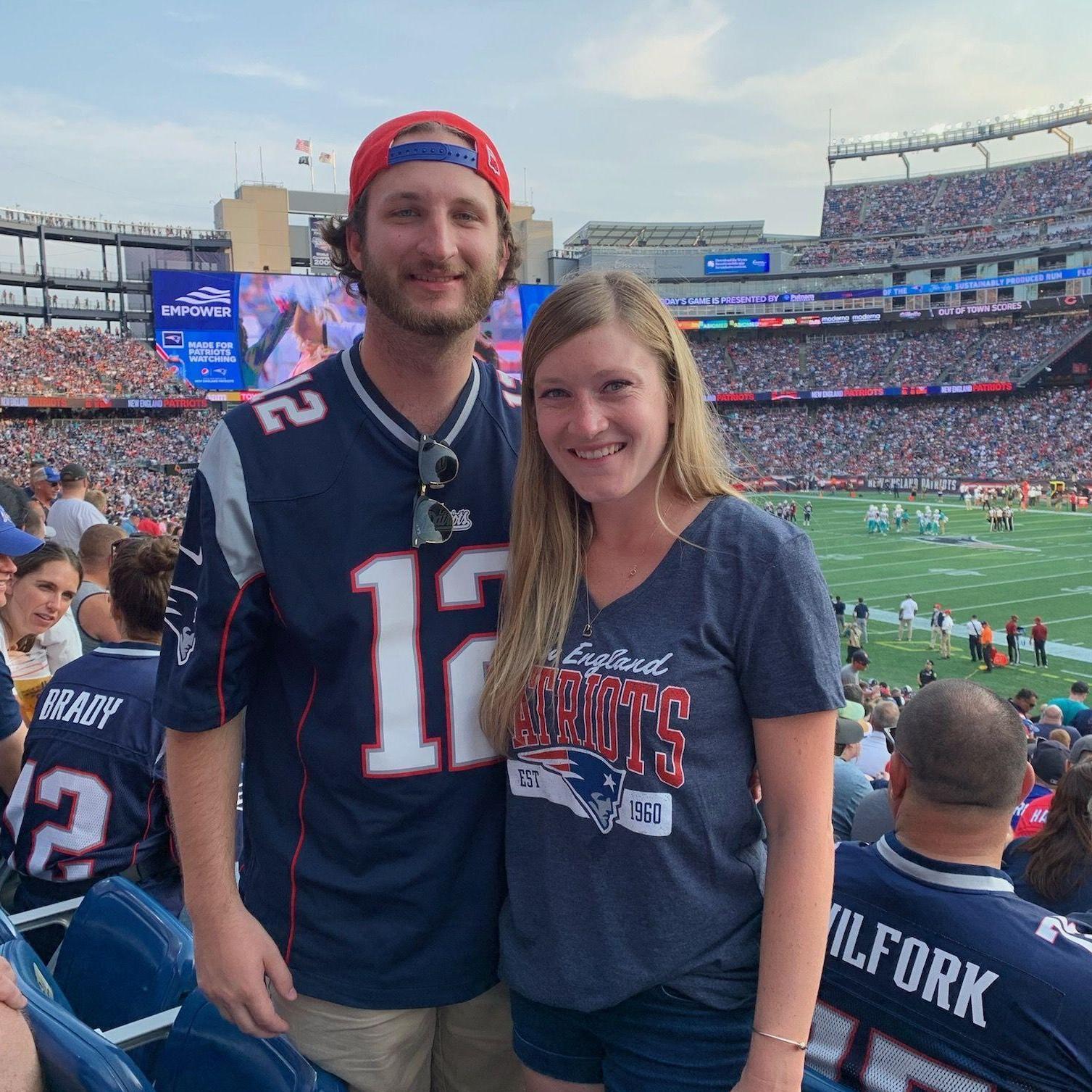 Caitlyn surprised Anthony with tickets to a Patriots game for their 5-year anniversary in 2021.