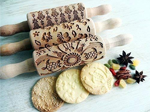 HAWAII 3 KIDROLLING PIN SET WOODEN LASER CUT MINI ROLLING PINS for COOKIES PLAY DOUGH HAWAII HIBISCUS PINEAPPLE GIFT for SUMMER BIRTHDAY EASTER