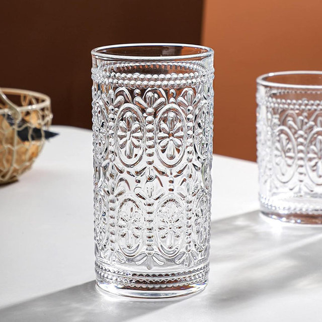 Bekith 6 Pack Romantic Drinking Glasses, 12 oz Highball Glasses, Thick Water Glasses, Tall Glass Cups for Beverages, Beer, Cocktail, Vintage Glassware Set for Dinner Parties, Bars, Restaurants