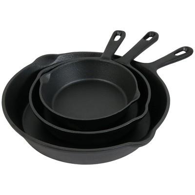 Sunnydaze Decor Pre-Seasoned Cast Iron 3pc Frying Pan Set Black