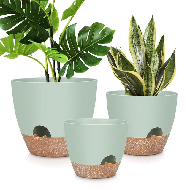 YNNICO 12" 10" 9" Large Self Watering Plant Pots, 3 Pack Flower Pots Planters with Multi Mesh Drainage Holes for Indoor Outdoor Garden Plants and Flowers.