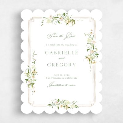 White Scalloped Wedding Save the Date - Erica Portrait