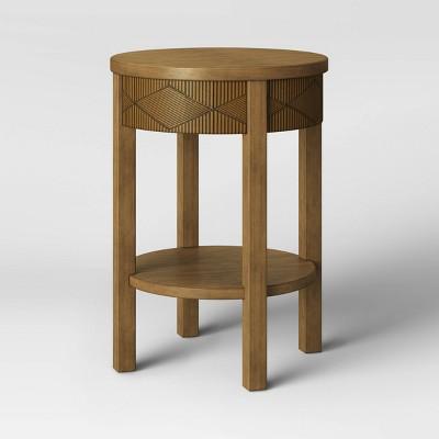 Tachuri Round Carved Wood End Table with Shelf - Opalhouse™