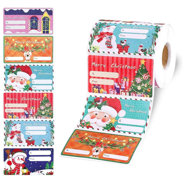 LUVONA Christmas Gift Tags, 500 PCS Self-Adhesive Name Stickers, 2.95 x 1.6 Inch to from Labels for Xmas Presents, Gift Bags, Wrapping Paper, Holiday Decorations