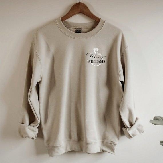 Mrs Sweatshirt. Customized Mrs gift. Mrs shirt. Personalized Mrs gift. Future Mrs tee. Bride sweatshirt. Engagement wedding present women.