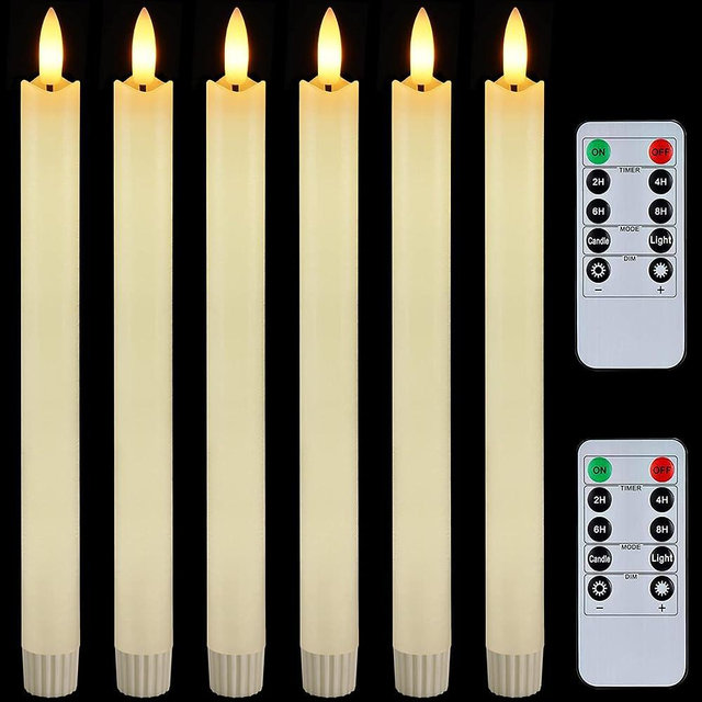 Homemory 6 Pcs Flameless Taper Candles with Remote Timer and Dimmer, LED Candle Sticks with Flickering Light, Ivory Battery Operated Window Candles, 9.6 Inches for Valentine Wedding Indoor Decoration