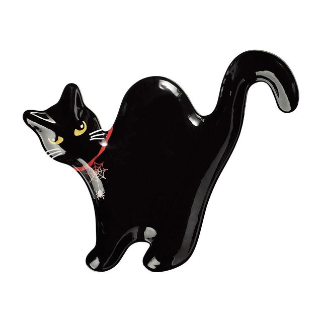 UPware Cat Shaped Melamine Serving Platter, Halloween Party Tray, Fun Spooky Black Cat Design, for Candy, Snacks, and Desserts, Black, 16 x 13 Inch