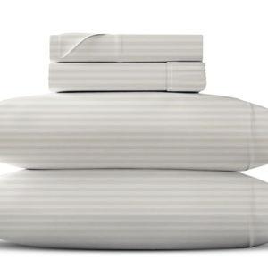 TEXAS LINEN CO. Luxury Egyptian Cotton King Stripe Sheet Set, 600 Thread Count Extra Long Staple 4 PC Set, King Damask Sheets, Soft, Cooling Sateen Weave Striped Sheets Upto 18" Deep Pocket - Ivory