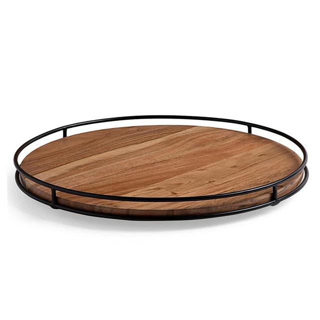 BIRDROCK HOME 18” Wooden Lazy Susan - Espresso - Iron Edges - Table Top Turntable - Cabinet or Pantry Organizer - Decorative Spice Rack Medicine Cleaning Spinning Table - Wood