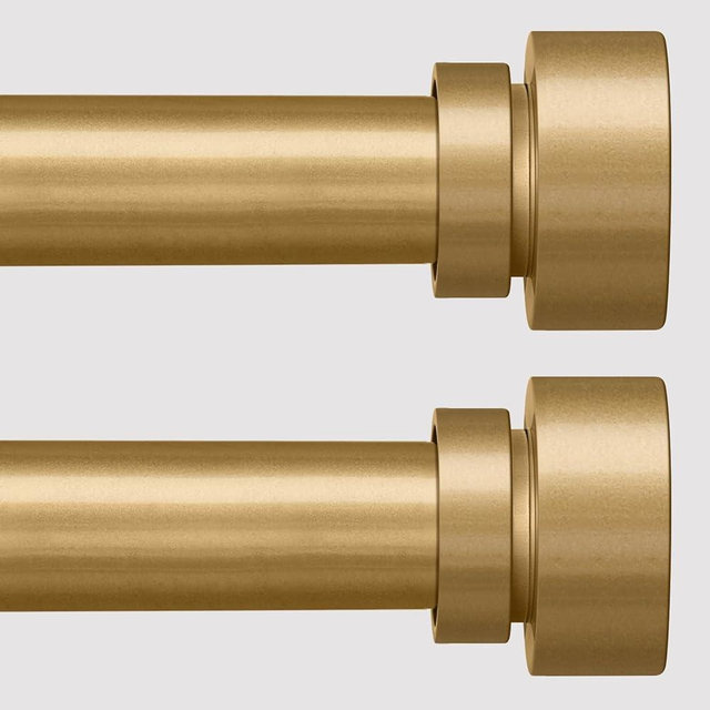 2 Pack Modern Gold Curtain Rods Set for Windows 28 to 48 Inches Adjustable Length Heavy Duty 1" Diameter Window Curtain Rod with Decorative Finials for Outdoor Bedroom Kitchen Living Room