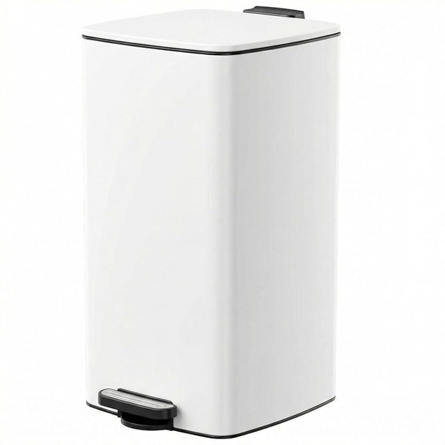 8 Gallon (30L) Square Trash Can, Stainless Steel Step Garbage Can with Soft-Close & Stay-Open Lid, Fingerprint Proof, Removable Inner Bucket for Kitchen, Office, Living Room