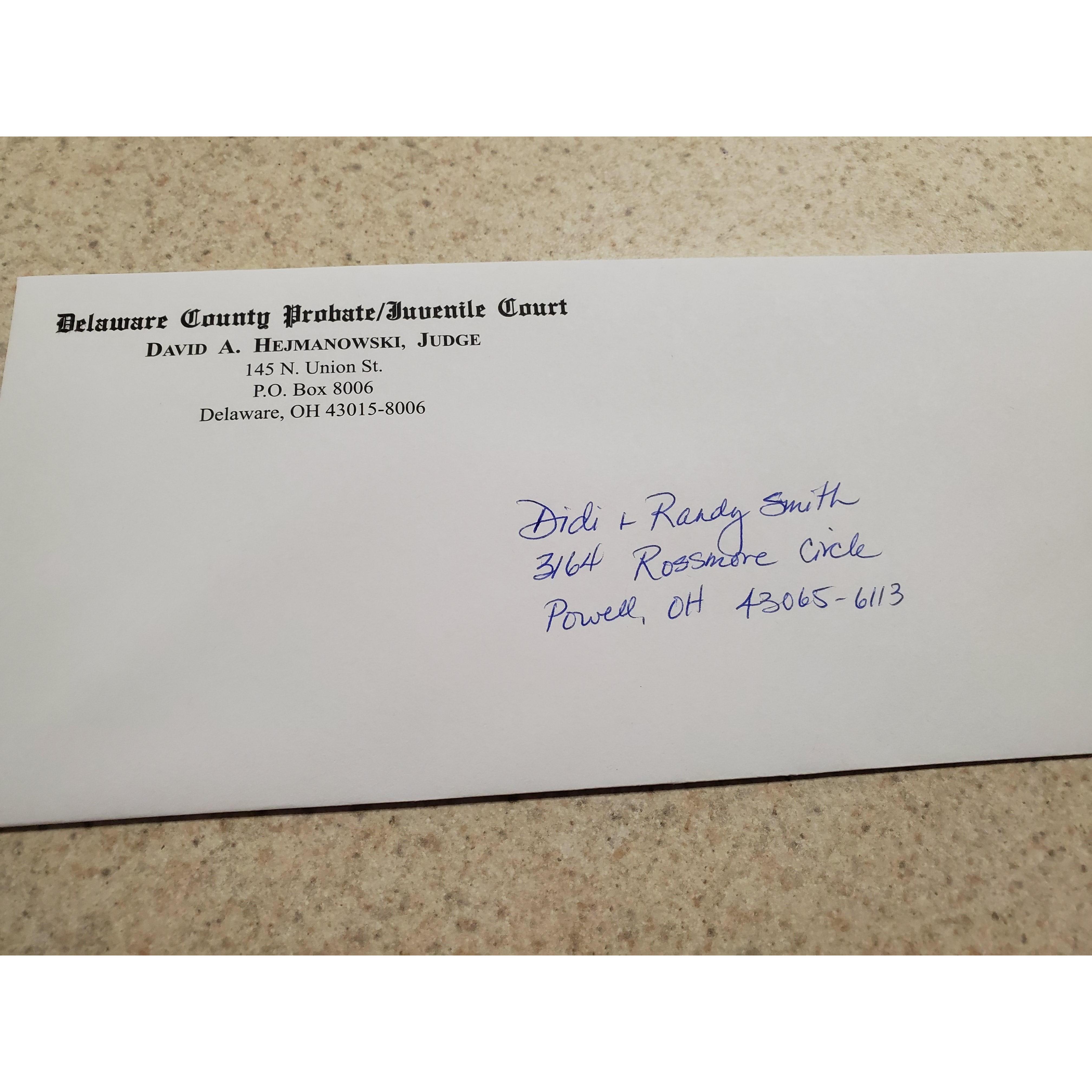 Getting pretty real!  The envelope the court uses to send us the REAL license.  July 30th 2019