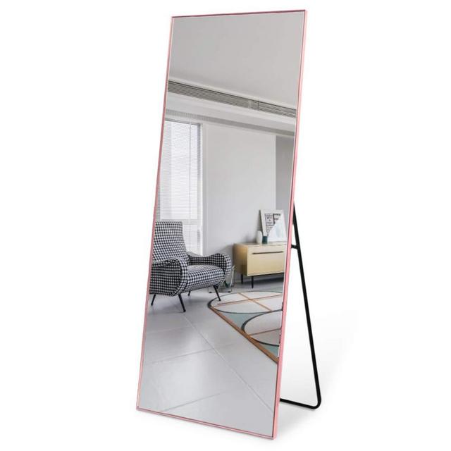 Leafmirror Floor Full Length Mirror Standing Full Body Dressing Mirrors with Stand Hanging Wall Mounted Large Rectangle Metal Frame Leaning Bedroom Living Room Décor 65 x 22 in (Rose Gold)
