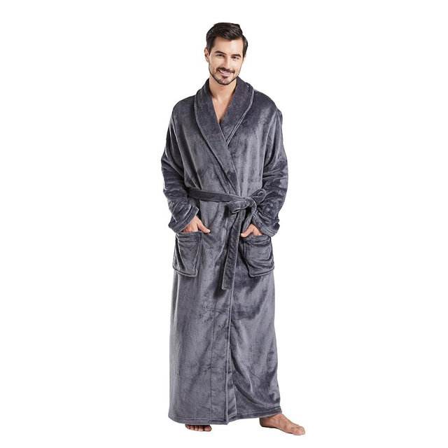 FashGudim Mens Robes Big and Tall Full Length Plush Fleece Long Robe for Men Bathrobe Shawl Collar Warm Winter House Robes
