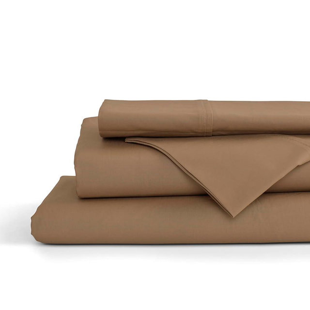 Linen Home 100% Cotton Percale Sheets Full Size, Earthy Brown, Deep Pocket, 4 Pieces Set - 1 Flat, 1 Deep Pocket Fitted Sheet and 2 Pillowcases, Crisp Cool and Strong Bed Linen