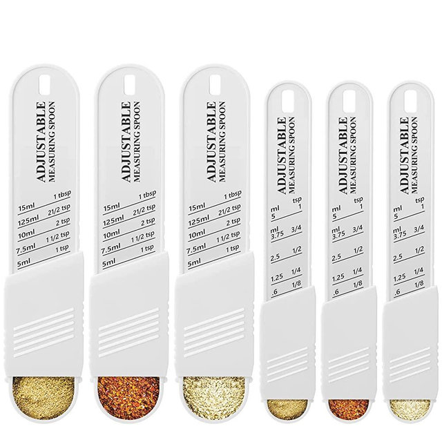 6 Pcs Adjustable Measuring Spoon Plastic Tablespoon and Teaspoon Set Baking Cooking Spoon Set Chef Spoon Measuring Scoops Metering Spoon for Kitchen Dry Liquid Ingredients Powder, 2 Sizes (White)