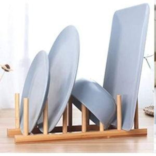 Bamboo Wooden Plate Racks Dish Stand Holder Kitchen Storage Cabinet Organizer for Dish/Plate/Bowl/Cup/Pot Lid/Cutting Board (Pack of 4)