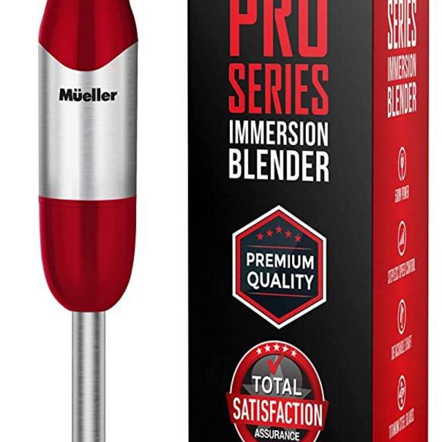 Mueller Pro Series Hand Blender, 500W Immersion Blender, Heavy-Duty Titanium Steel Blades, Stepless Speed Control, Detachable Shaft, Ergonomic Handle, Red