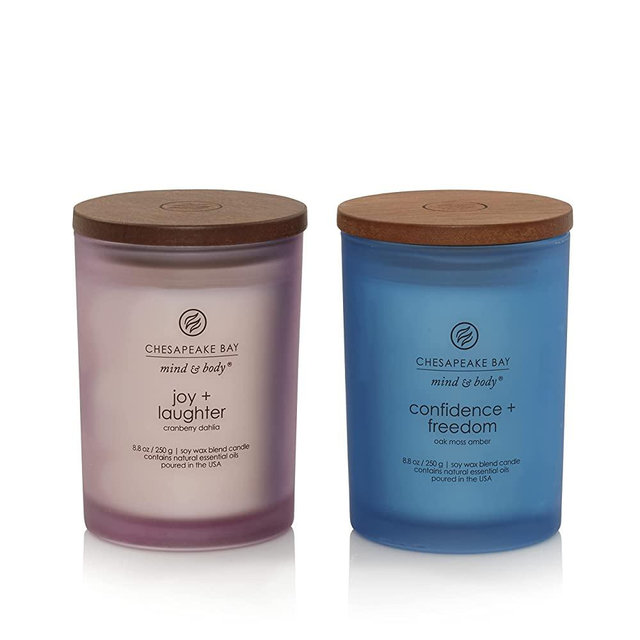Chesapeake Bay Candle, Medium Jar Candles | Joy + Laughter (Cranberry Dahlia) and Confidence + Freedom (Oak Moss Amber), 2 Count