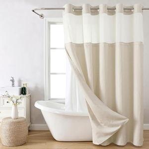 Textured Shower Curtain with Snap-in Fabric Liner Set, Hotel Luxury Decor Shower Curtains for Bathroom with See Through Top Window, Waterproof & Washable, 71Wx74H, Cream