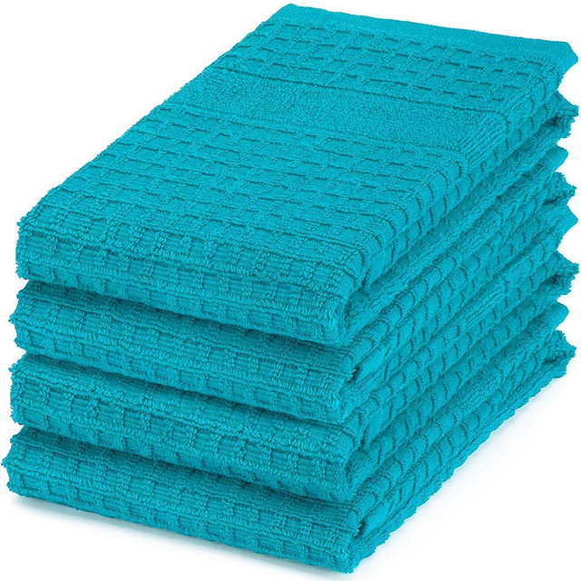 DecorRack 4 Pack Large Kitchen Towels, 16" x 27", Set of 4 100% Cotton Waffle Weave Absorbent Dish Cloths for Kitchen Cleaning, Teal (Pack of 4)