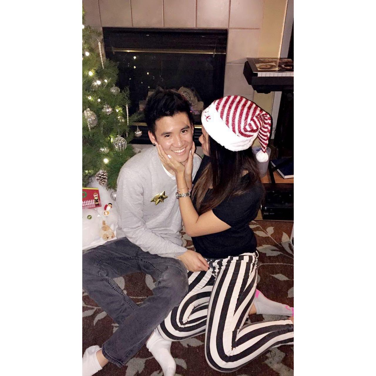 This was our first Christmas photo together. One of us didn't want to take it, we'll let you guys guess who it was ;)