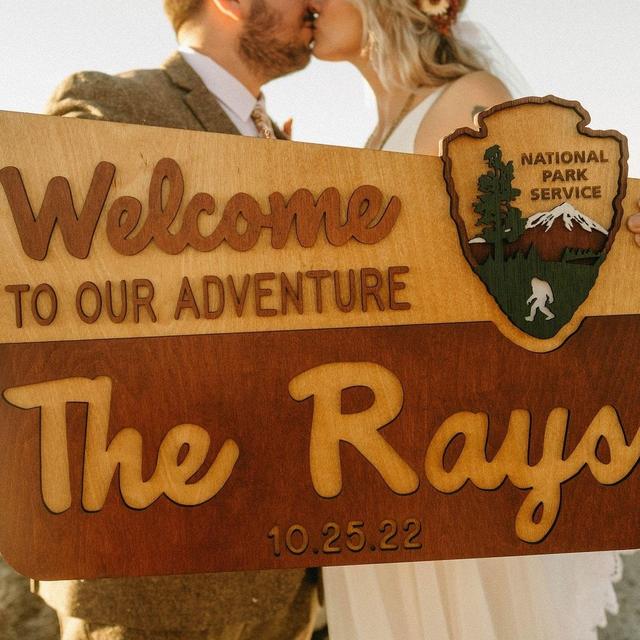 Custom National Park Sign, Wedding Sign, camp wedding, Hiker Gift, Nature Lover, Anniversary, park theme, RV Camping