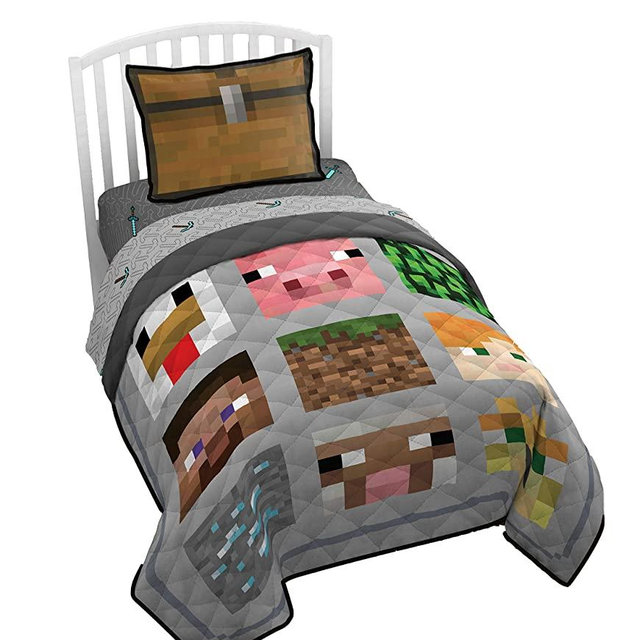 Minecraft Twin Quilt & Sham Set - Featuring Creeper, Steve, & Alex (Official Minecraft Product)