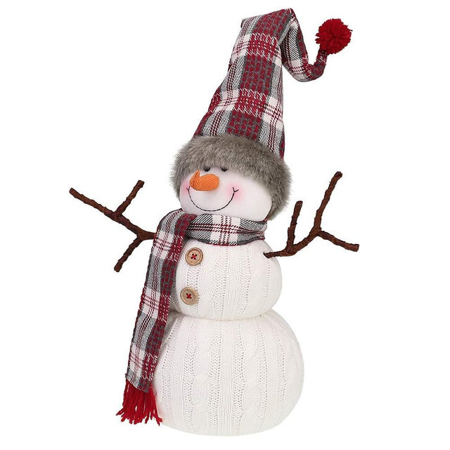WORLDECO Christmas Cute Snowman Indoor Decorations Handmade Gift, Animated Xmas Snowman Plush Bedroom Home Ornament,Holiday Party Presents, White 20 inch