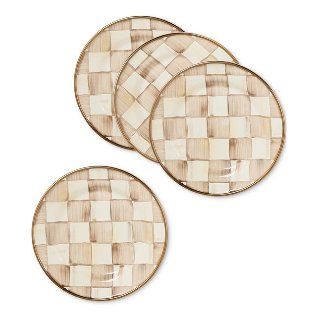 MacKenzie-Childs Mocha Check Appetizer Plates, Set of 4