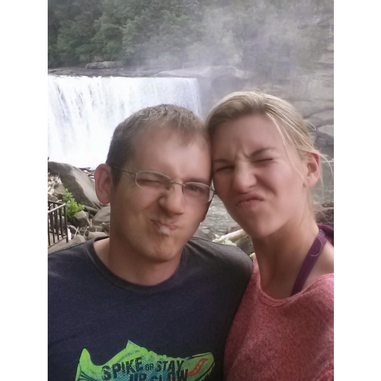 Having fun at Cumberland Falls - our first hiking trip together.