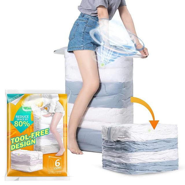 Jumbo Cube Vacuum Storage Bags, 6 Pack 31x40x15 inch Extra Large Compressed Space Saver Bags, No Need Pumps for Travel, Space Bags for Seasonal Coats, Comforters, Towels, Pillow, Bedding, Blanket Visit the TAILI Store Pillow, Bedding, Blanket