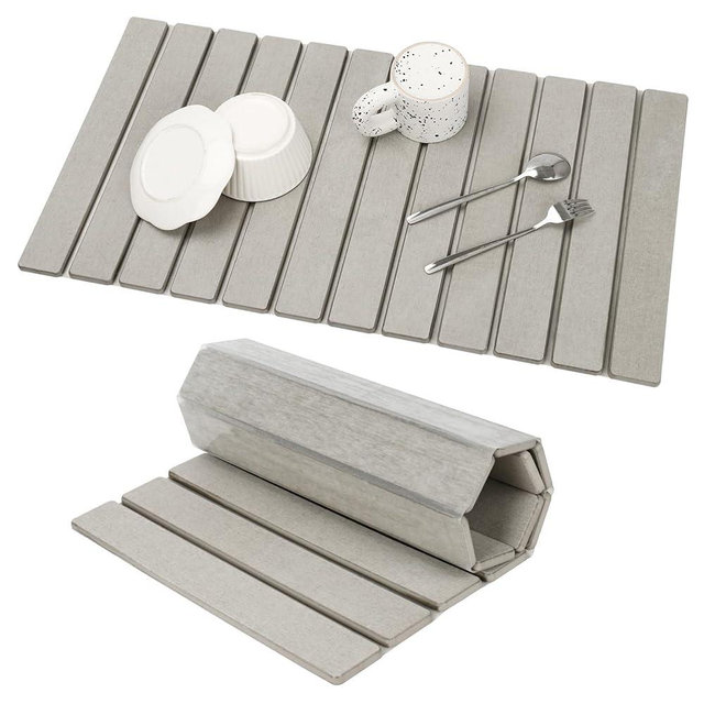 Extra Large Stone Dish Drying Mat for Kitchen Counter, 28"×16" Eco-friendly,Instant Drying Pad,Diatomaceous Earth Water Absorbing Mat, Foldable and Super Absorbent Dish Drying Stone Mat, Warm Gray