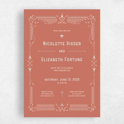 Coral, Brown Wedding Invitation - Augusta Portrait