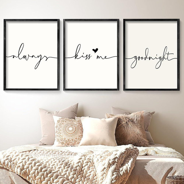 Houmury Set of 3 Framed Wall Art Always Kiss Me Goodnight Farmhouse Sign Bedroom Wall Decor for Master Bedroom Decor Wood Signs (Black, 16"x24")
