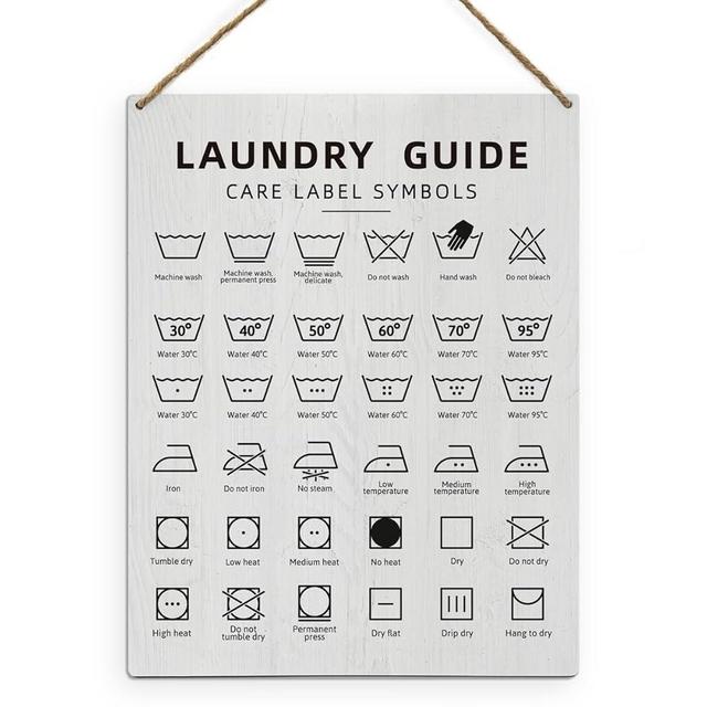 FLVGE Laundry Room Decor - Laundry Symbols Wall Decor, Laundry Care Symbols Guide Sign, Laundry Room Wooden Sign Hanging Decor, 8x10 Inch