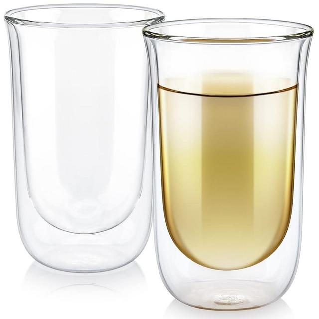 Teabloom Tulip Insulated Glasses for Tea, Coffee and other Beverages - Double Walled Borosilicate Glass Keeps Drinks Hot/Cold, 12 oz (Set of Two)