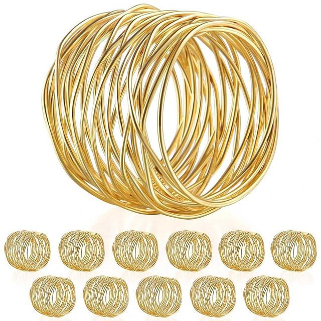 URWOOW Twisted Wire Mesh Napkin Rings Holders Décor Dinner Party Wedding Christmas Gathering (Gold 12pcs)