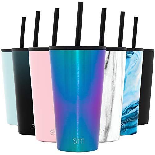 Simple Modern 16oz Classic Tumbler with Straw Lid & Flip Lid - Travel Mug Gift Vacuum Insulated Coffee Beer Pint Cup - 18/8 Stainless Steel Water Bottle -Prism