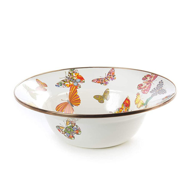 MacKenzie-Childs Butterfly Garden Serving Bowl, Large Serving Dish, White