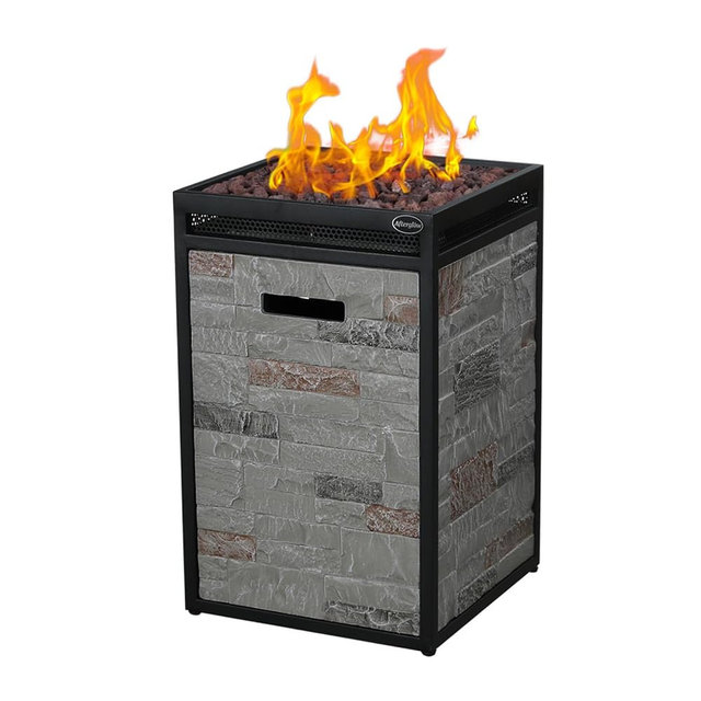 Afterglow Terrafab Grey Panels with Steel Frame 16" Square 40,000 Btu Propane Fire Column Outdoor Wood Effect Fire Pit for Outdoor Patio Garden Backyard Decking Decor CSA Certificated