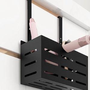 FLE Hair Tool Organizer, Hair Dryer Holder Cabinet Door, Blow Dryer Holder Over Cabinet Door Organizer and Storage for Curling(Black)