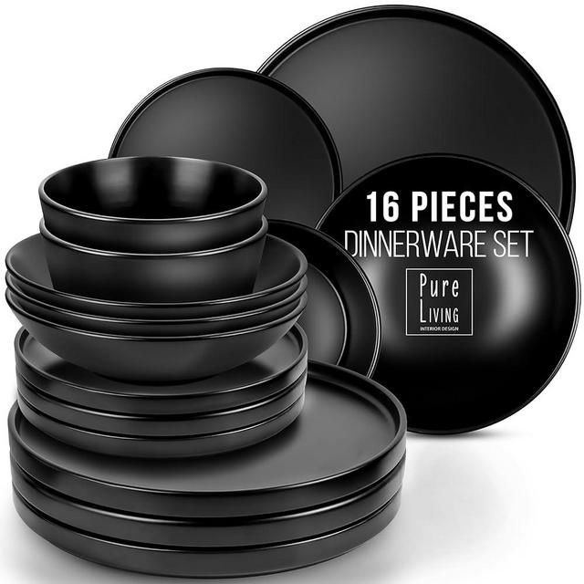 Matte Black Dinnerware Set - Ultra Chic Black Stoneware Dinnerware Sets for 4 - 16 pcs. Matte Black Plate Set - Dishwasher and Microwave Safe - Black Plates Ceramic and Bowls - Black Dishware