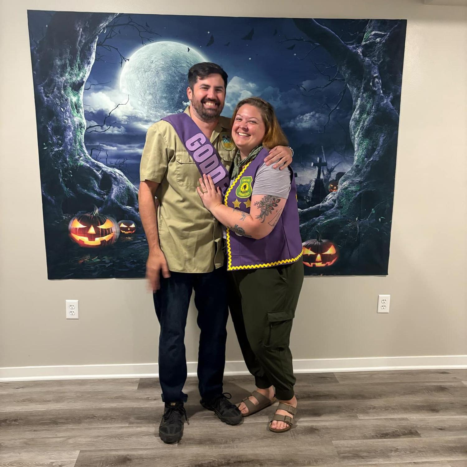Dressed as Pawnee Goddesses (from the show Parks & Rec) for a Halloween party - October 2024