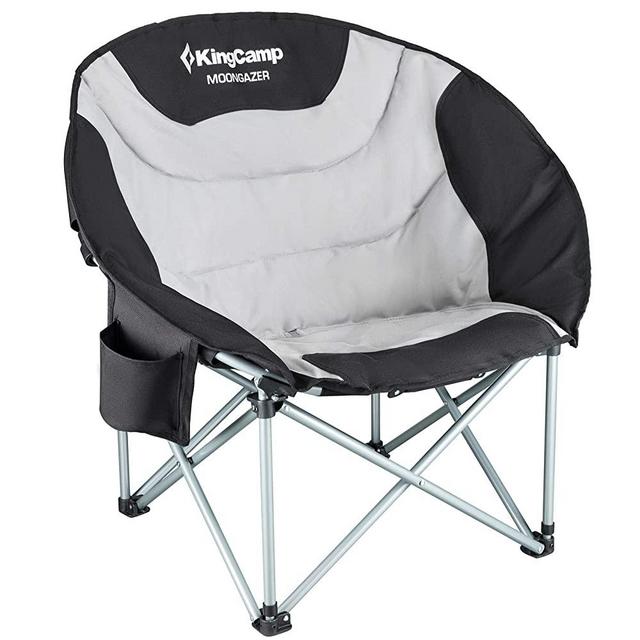 KingCamp Moon Saucer Leisure Heavy Duty Steel Camping Chair Padded Seat with Cup Holder and Cooler Bag (BlackGrey)