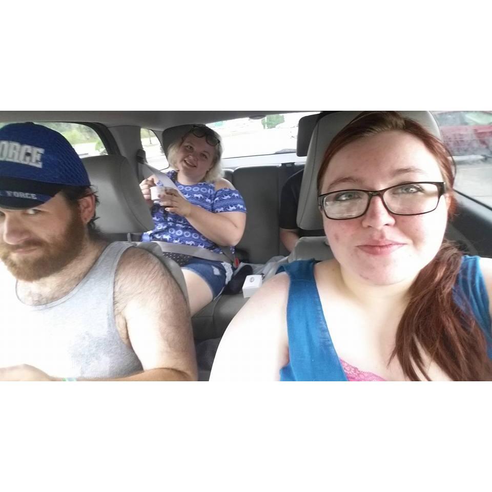 Our first vacation together (with my sister in the backseat).