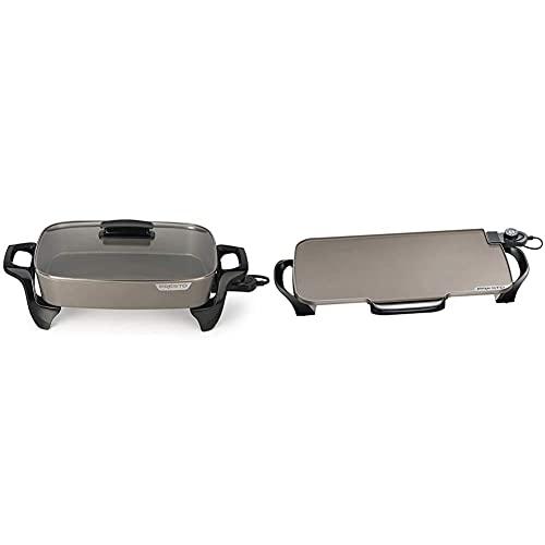 Presto Electric Skillet, 16", Grey Ceramic & Ceramic 22-inch Electric Griddle with removable handles, One Size, Black