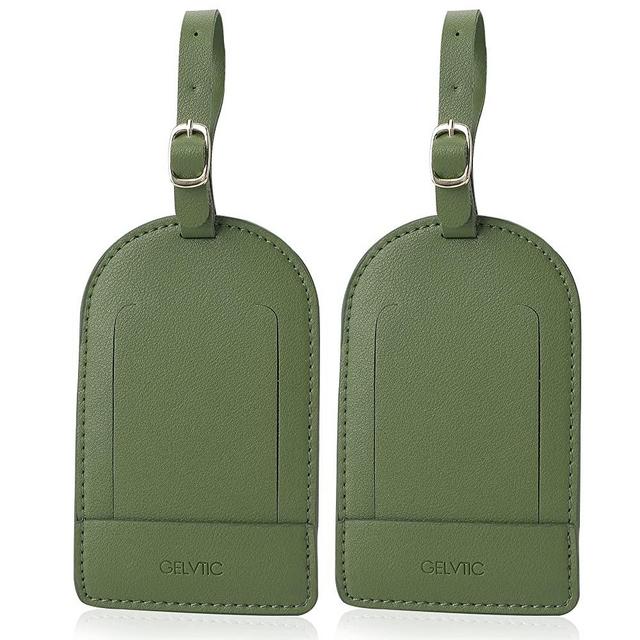 GELVTIC Faux Leather Luggage Tags for Suitcase Tag Set Privacy Protection with Identifie Name Lable ID Card Baggage tag for Men Women Kids Girls Travel Accessories, 2/4 Pack (LT06-Green)