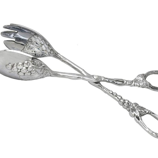 Arthur Court Designs Grape Pattern Heavy Duty Aluminum Serving Tongs, Polished Salad Servers, Buffet Party Catering Serving, Durable Salad Servers for Kitchen for Salad/Ice/Bread 10.5 inch Long